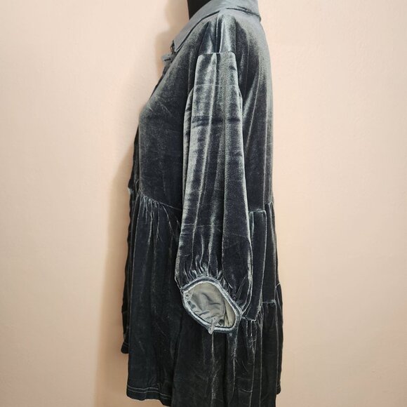 Y2K Inspired Dark Gray Velvet Button Down 3/4 Sleeve Tunic Casual Size Small - Picture 3 of 12
